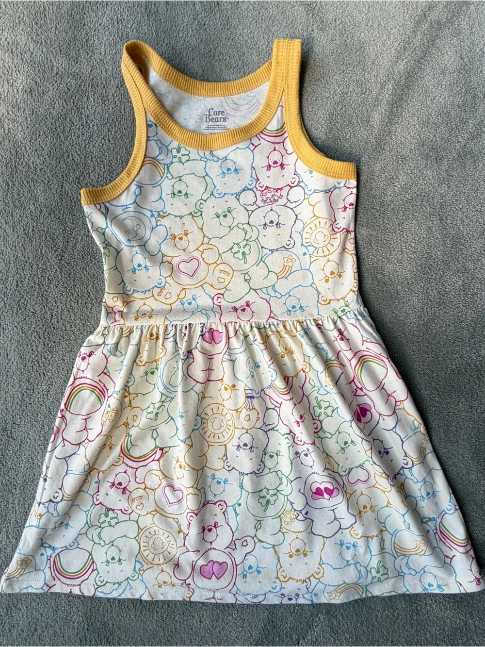 Care Bears White Tank Dress with Yellow Trim and Multicolor Print